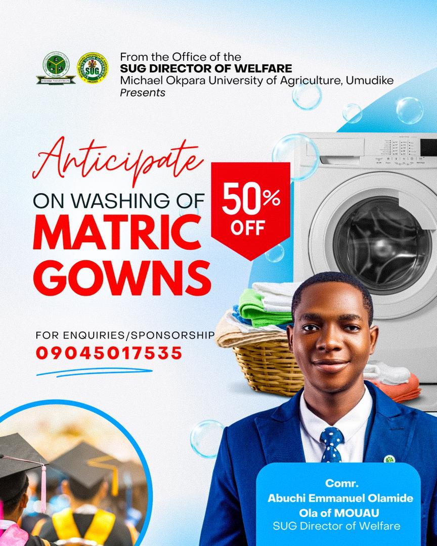 50% Discount for washing of matric gowns